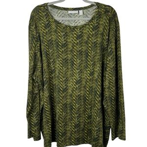 Susan Graver Top Womens Size 3X Green Button Long Sleeve Casual Blouse